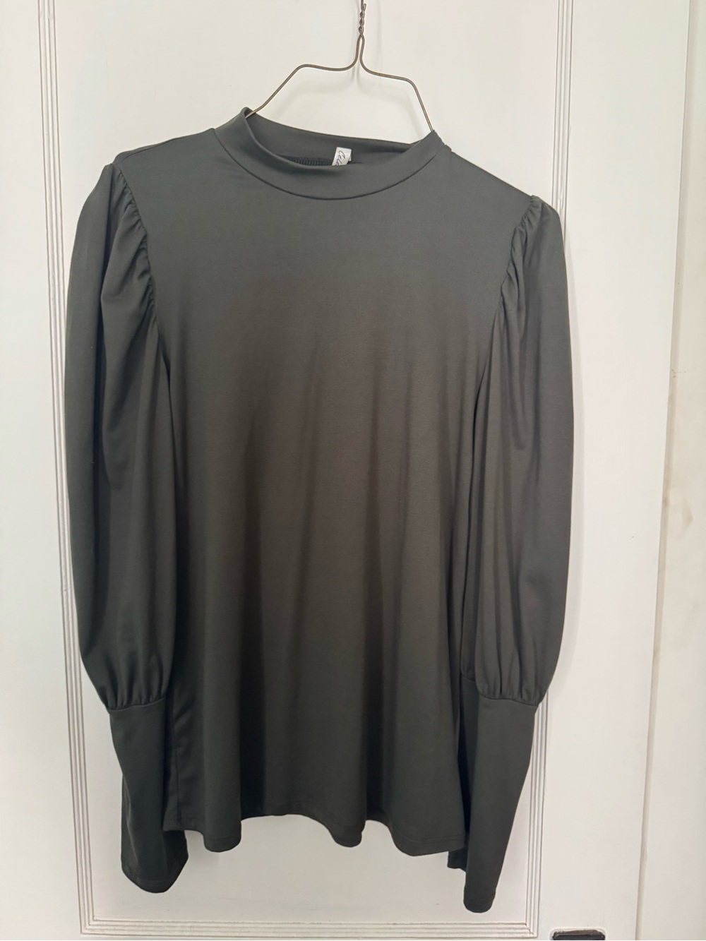 Celeste Black Mock Neck Long Sleeve Top with Gathered Shoulders